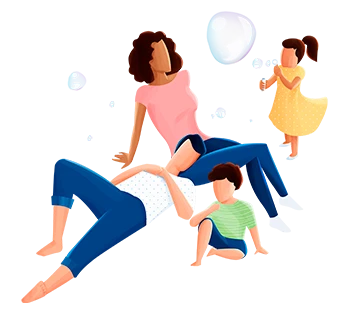 Família brincando e se divertindo ao ar livre, com adultos e crianças interagindo alegremente, apoiando-se e explorando o ambiente ao seu redor.